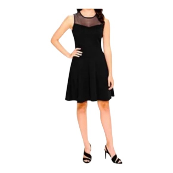 Sleeveless Contrast Mesh Yoke Pleated Dress NWT - Picture 1 of 10